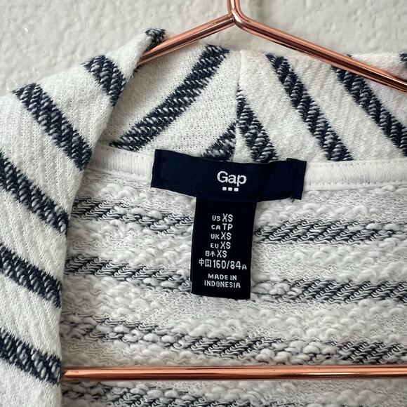 Gap Factory white navy blue stripe french terry open drape front sweatshirt - Picture 4 of 5